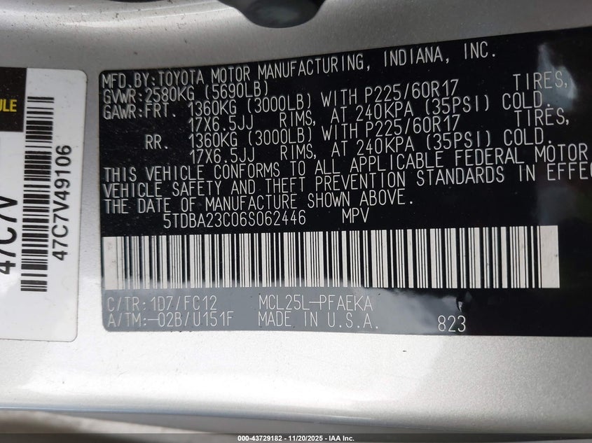 5TDBA23C06S062446 2006 TOYOTA SIENNA photo no. 9