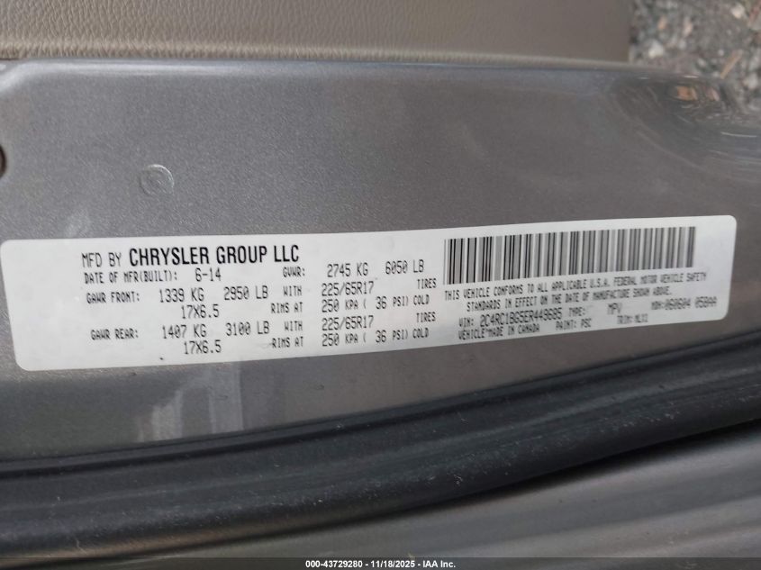 2014 Chrysler Town & Country Touring VIN: 2C4RC1BG5ER449685 Lot: 43729280