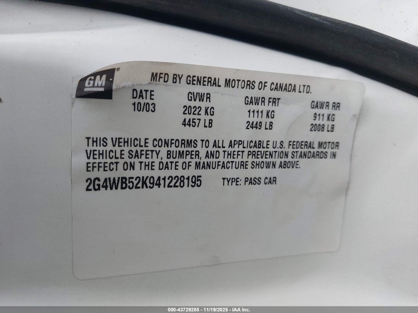2G4WB52K941228195 2004 BUICK REGAL photo no. 9
