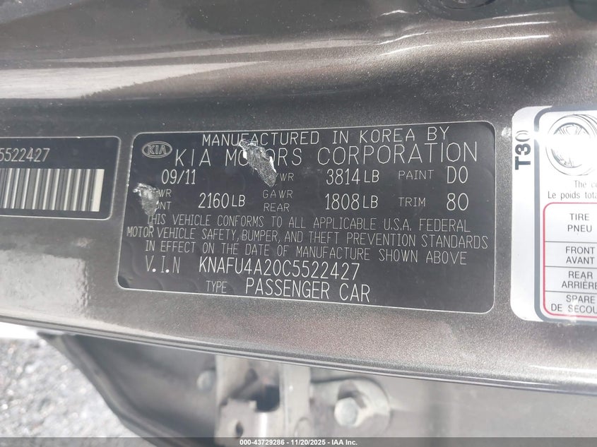 2012 Kia Forte Ex VIN: KNAFU4A20C5522427 Lot: 43729286