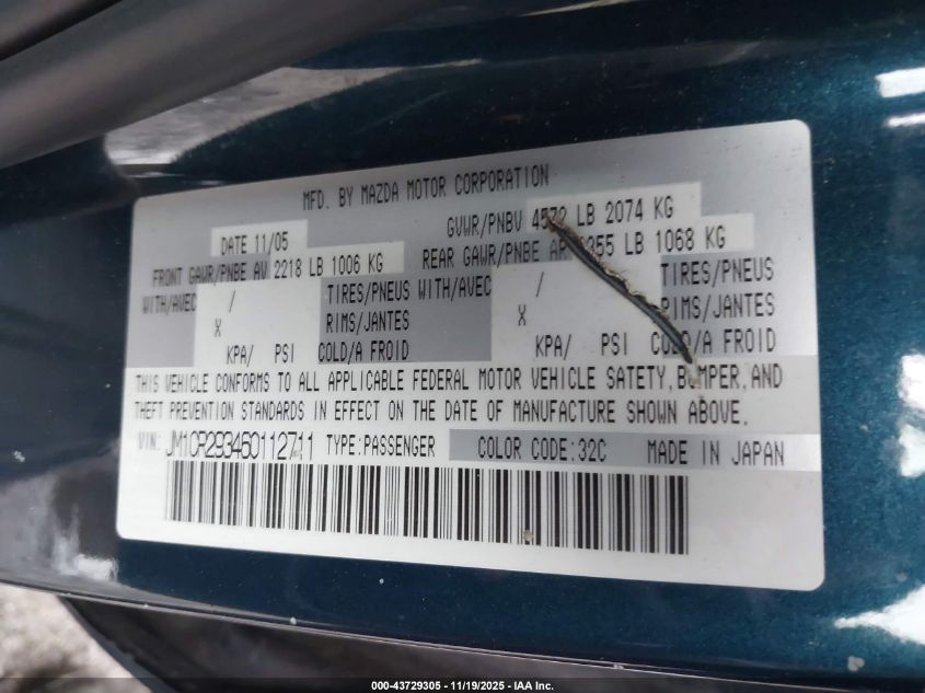 2006 Mazda Mazda5 Sport VIN: JM1CR293460112711 Lot: 43729305