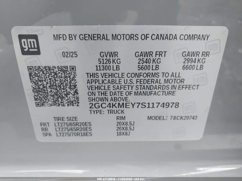 2025 Chevrolet Silverado 2500Hd 4Wd Standard Bed Custom VIN: 2GC4KMEY7S1174978 Lot: 43729535