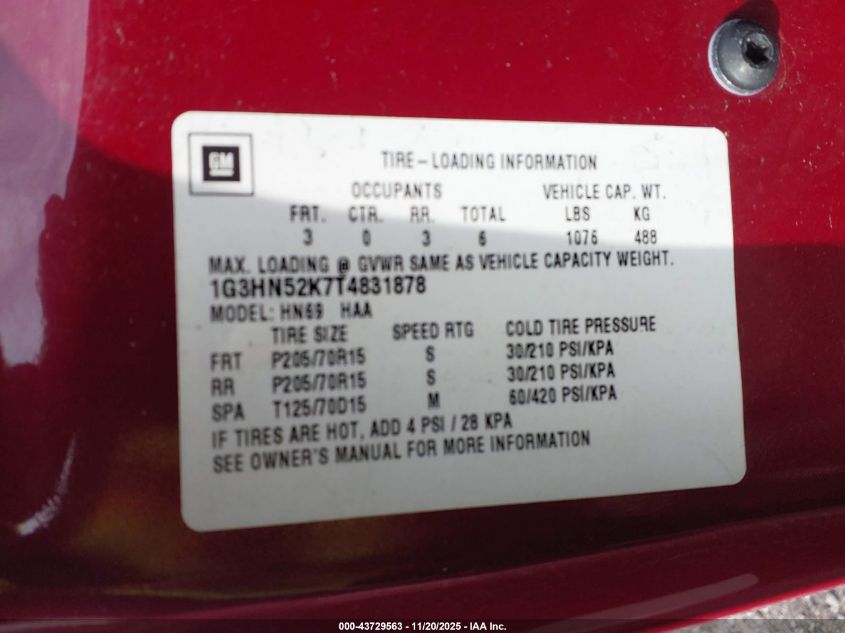 1996 Oldsmobile 88 Ls VIN: 1G3HN52K7T4831878 Lot: 43729563