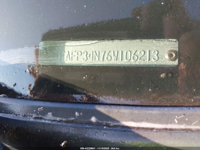 2006 Ford Focus Zx4 VIN: 1FAFP34N76W106213 Lot: 43729601