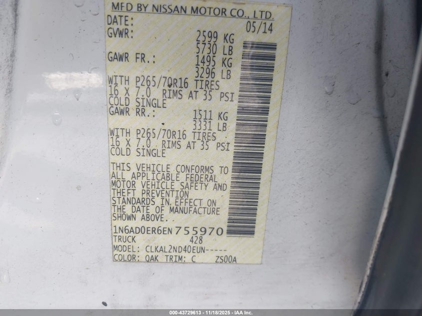 1N6AD0ER6EN755970 2014 NISSAN NAVARA (FRONTIER) photo no. 9