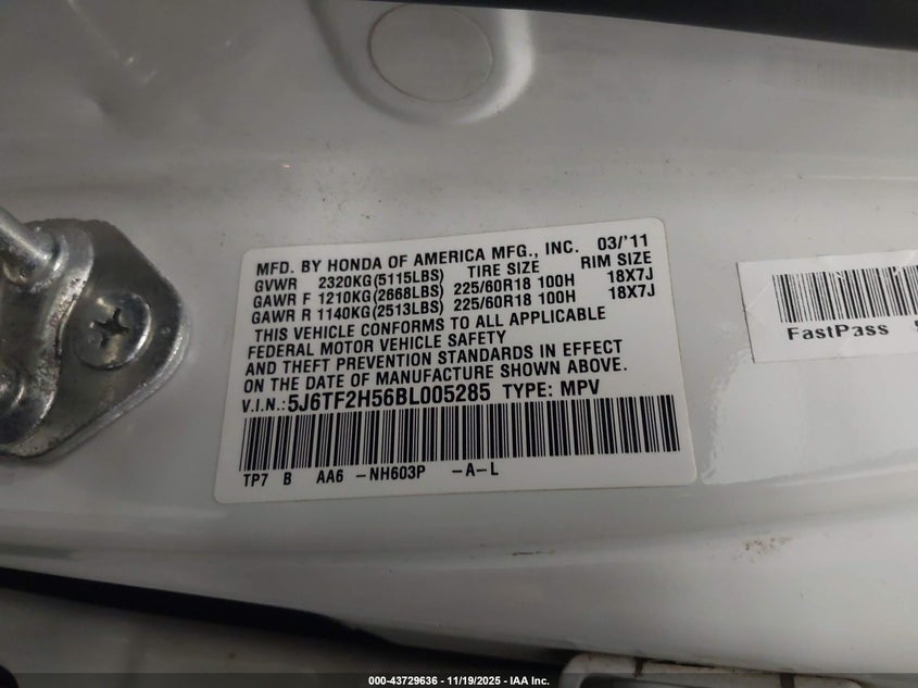 5J6TF2H56BL005285 2011 HONDA ACCORD photo no. 9