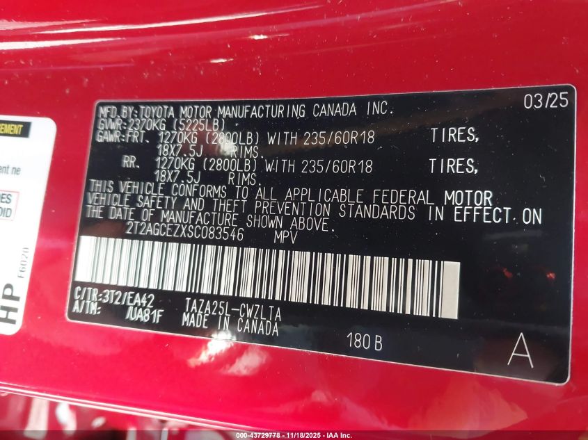 2025 Lexus Nx 350 VIN: 2T2AGCEZXSC083546 Lot: 43729778