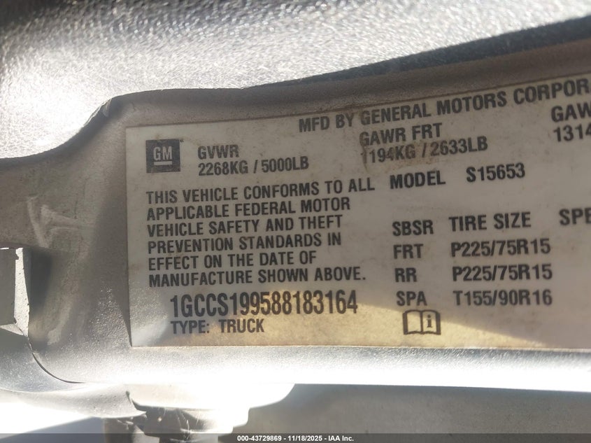 2008 Chevrolet Colorado Lt VIN: 1GCCS199588183164 Lot: 43729869