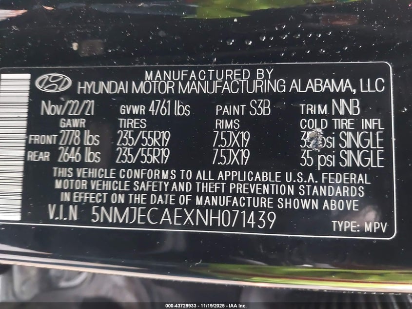 2022 Hyundai Tucson Limited VIN: 5NMJECAEXNH071439 Lot: 43729933
