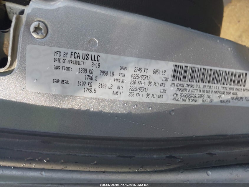 2018 Dodge Grand Caravan Se Plus VIN: 2C4RDGBG7JR197075 Lot: 43729999