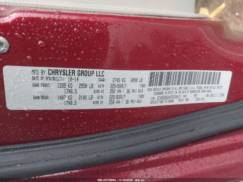 2015 Dodge Grand Caravan Se VIN: 2C4RDGBG4FR570015 Lot: 43730094