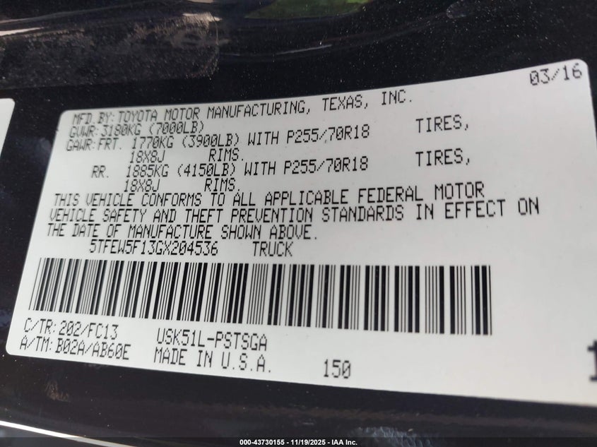 5TFEW5F13GX204536 2016 TOYOTA TUNDRA photo no. 9