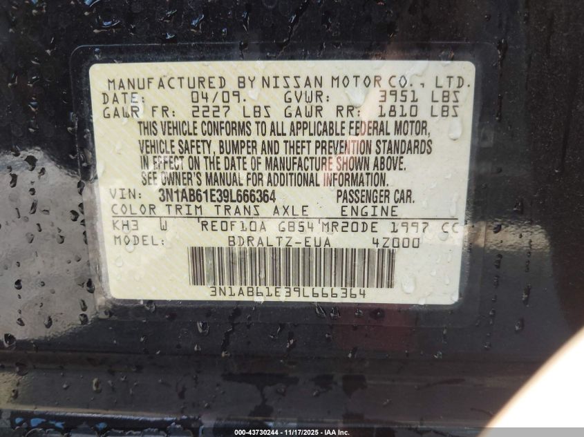 2009 Nissan Sentra 2.0S VIN: 3N1AB61E39L666364 Lot: 43730244