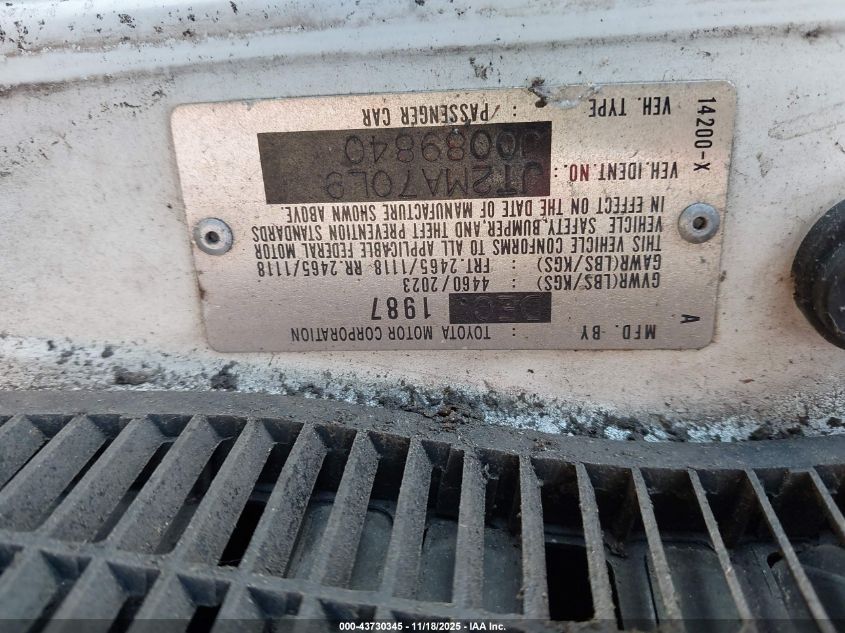 1988 Toyota Supra VIN: JT2MA70L9J0089840 Lot: 43730345