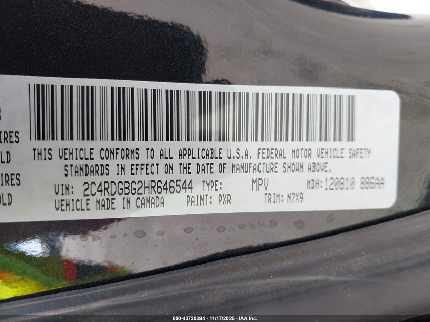 2017 Dodge Grand Caravan Se Plus VIN: 2C4RDGBG2HR646544 Lot: 43730394