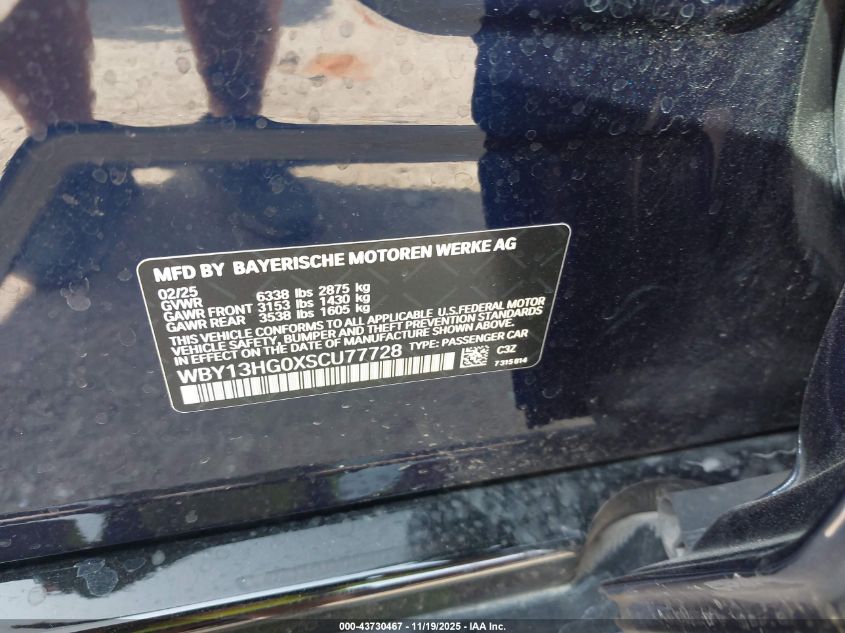 2025 BMW I5 xDrive40 VIN: WBY13HG0XSCU77728 Lot: 43730467