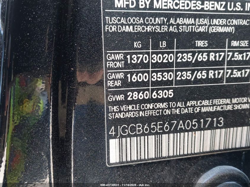 2007 Mercedes-Benz R 350 4Matic VIN: 4JGCB65E67A051713 Lot: 43730531