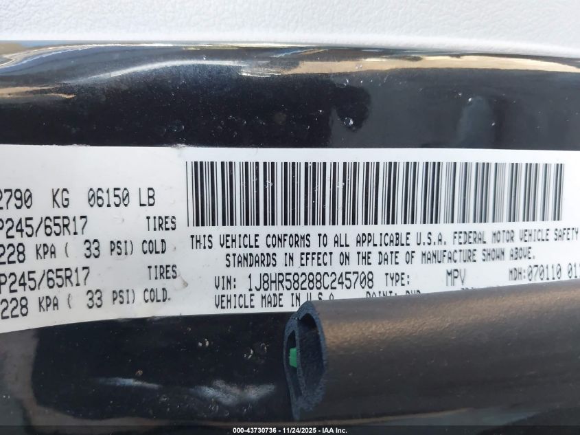 2008 Jeep Grand Cherokee Limited VIN: 1J8HR58288C245708 Lot: 43730736