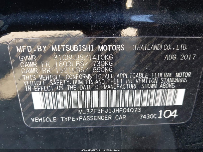 2018 Mitsubishi Mirage G4 Es VIN: ML32F3FJ1JHF04073 Lot: 43730787