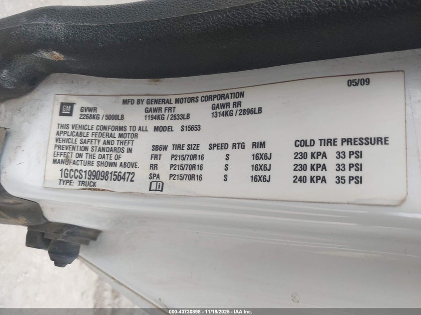 2009 Chevrolet Colorado Work Truck VIN: 1GCCS199098156472 Lot: 43730898