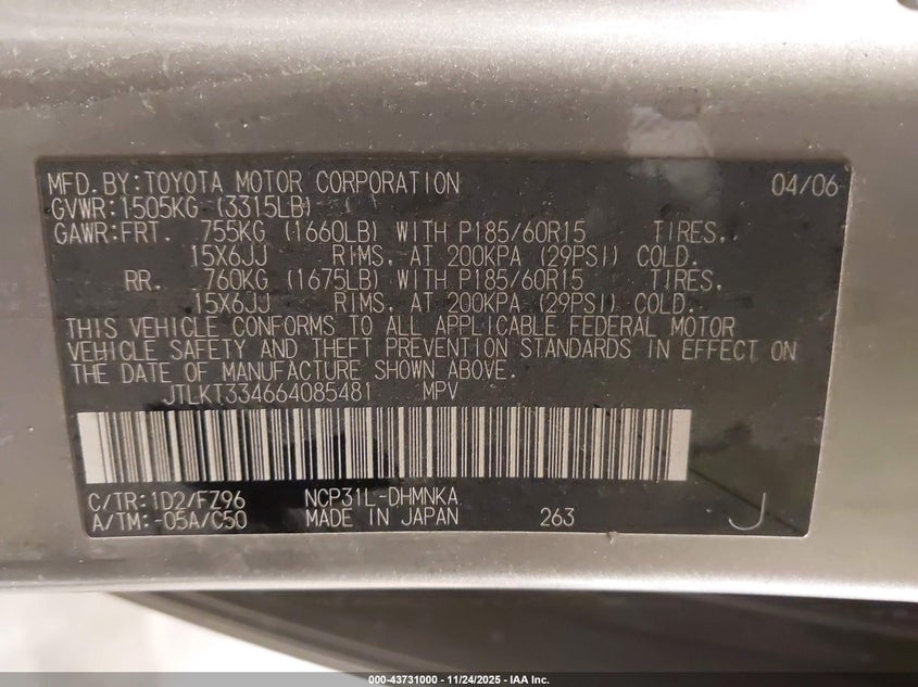 2006 Scion Xb VIN: JTLKT334664085481 Lot: 43731000