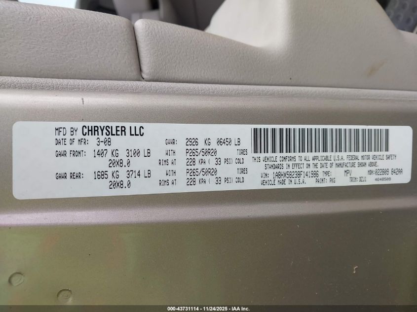 2008 Chrysler Aspen Limited VIN: 1A8HX58238F141986 Lot: 43731114