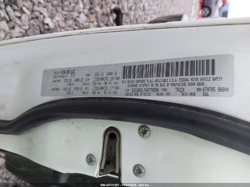 2017 Ram 3500 Tradesman 4X4 8' Box VIN: 3C63RRGL7HG770590 Lot: 43731357