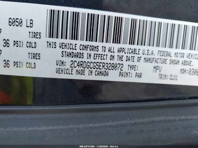 2014 Dodge Grand Caravan Sxt 30Th Anniversary VIN: 2C4RDGCG5ER328072 Lot: 43731366