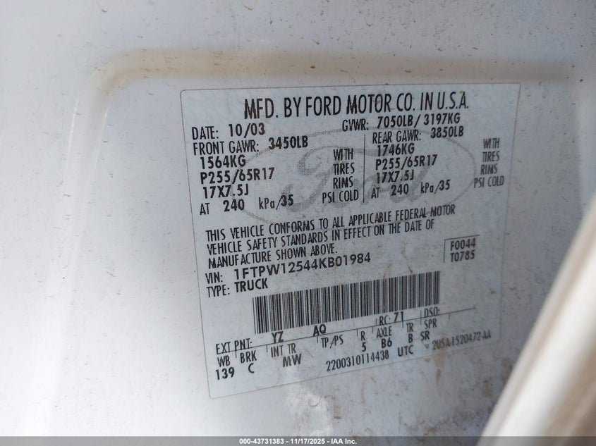 1FTPW12544KB01984 2004 FORD F-150 photo no. 9