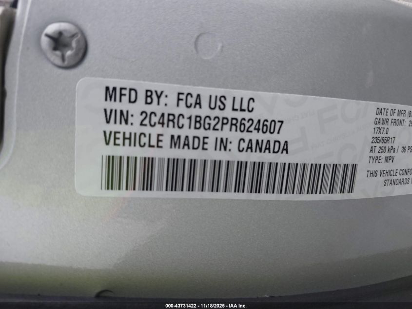 2023 Chrysler Pacifica Touring L VIN: 2C4RC1BG2PR624607 Lot: 43731422