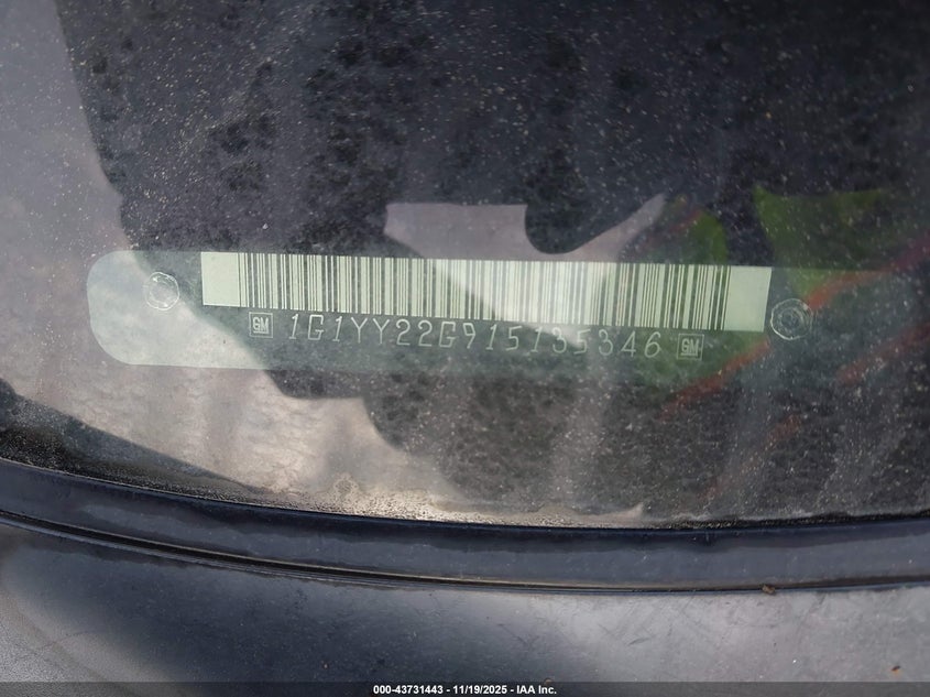 2001 Chevrolet Corvette VIN: 1G1YY22G915135346 Lot: 43731443