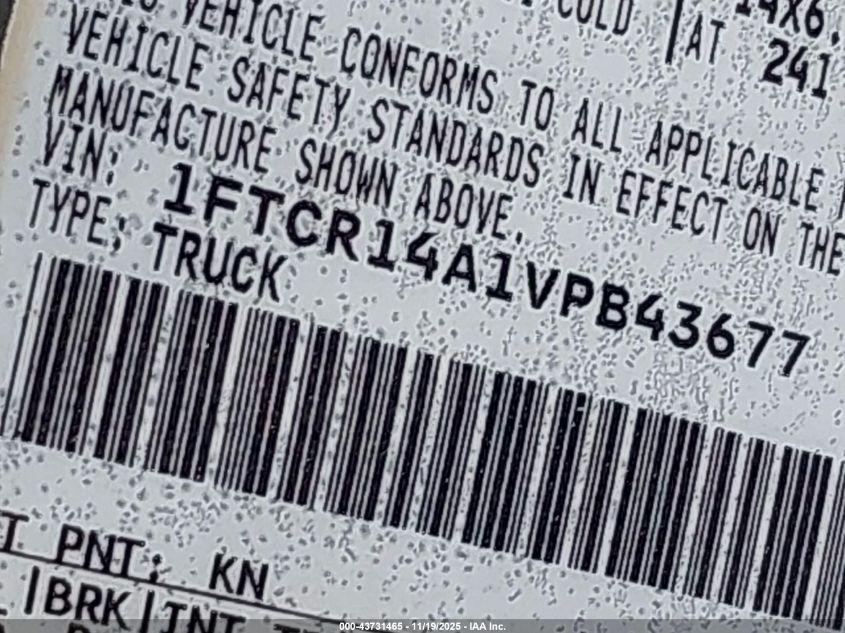 1997 Ford Ranger Super Cab VIN: 1FTCR14A1VPB43677 Lot: 43731465