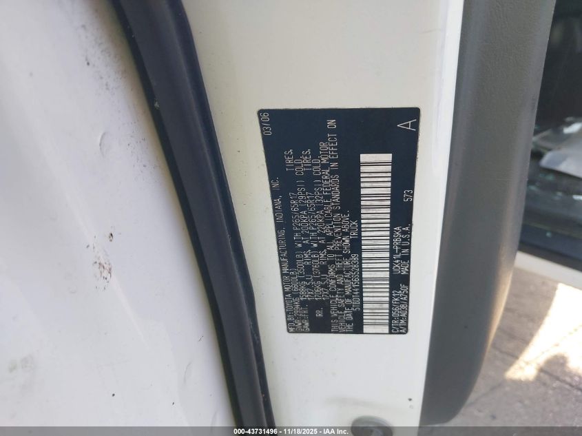 2006 Toyota Tundra Sr5 V8 VIN: 5TBDT44156S528389 Lot: 43731496