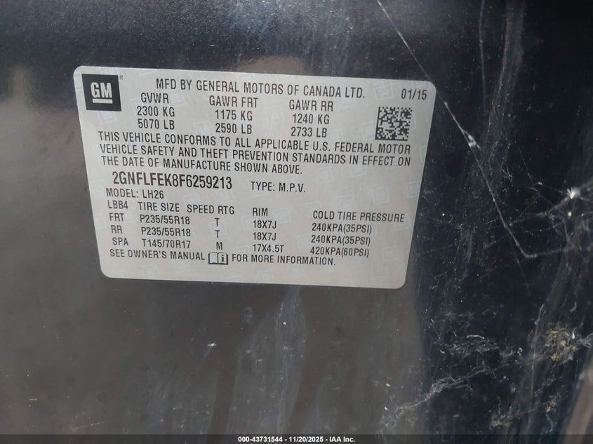 2GNFLFEK8F6259213 2015 CHEVROLET EQUINOX photo no. 9