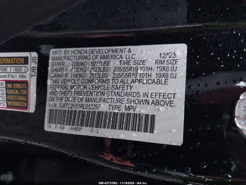 2024 Acura Rdx Technology Package VIN: 5J8TC2H51RL012297 Lot: 43731562