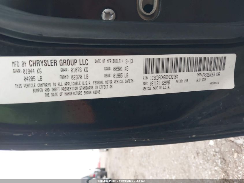 2013 Dodge Dart Limited VIN: 1C3CDFCA6DD332164 Lot: 43731608