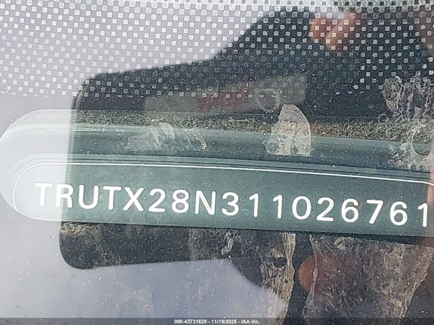 2001 Audi Tt VIN: TRUTX28N311026761 Lot: 43731628