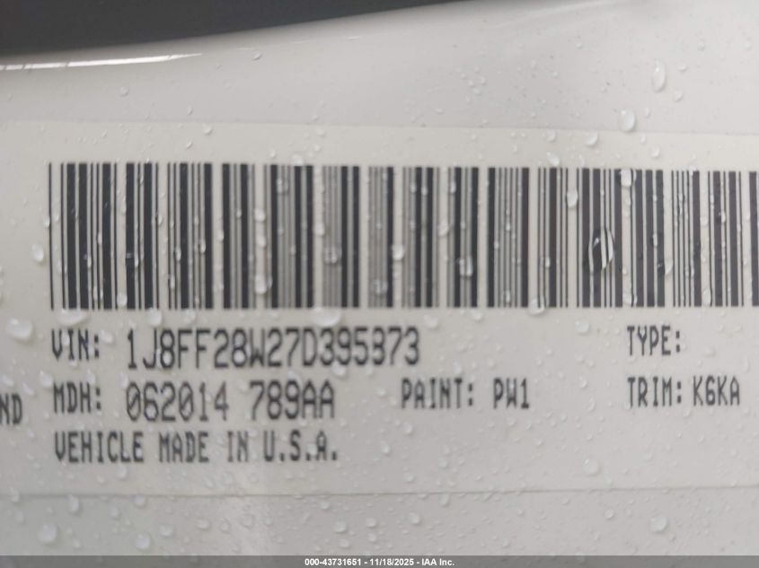 2007 Jeep Patriot Sport VIN: 1J8FF28W27D395873 Lot: 43731651