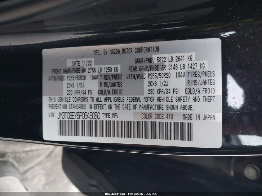 2023 Mazda Cx-9 Signature VIN: JM3TCBEY5P0645050 Lot: 43731693