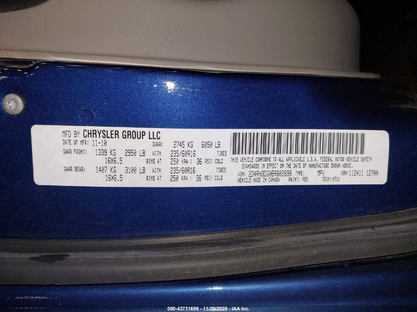 2011 Dodge Grand Caravan Mainstreet VIN: 2D4RN3DG0BR602698 Lot: 43731699