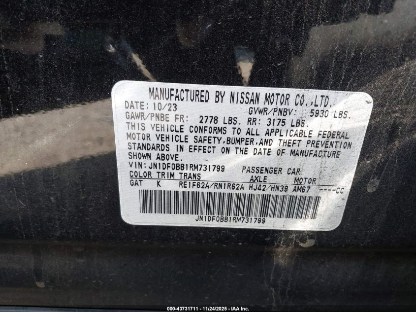 2024 Nissan Ariya Evolve+ VIN: JN1DF0BB1RM731799 Lot: 43731711