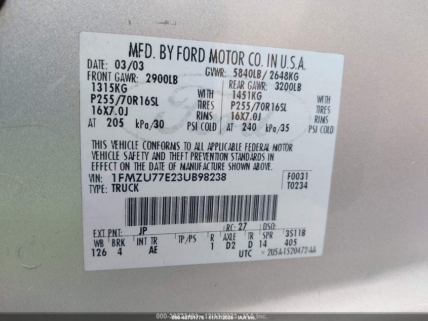 1FMZU77E23UB98238 2003 FORD EXPLORER SPORT TRAC photo no. 9