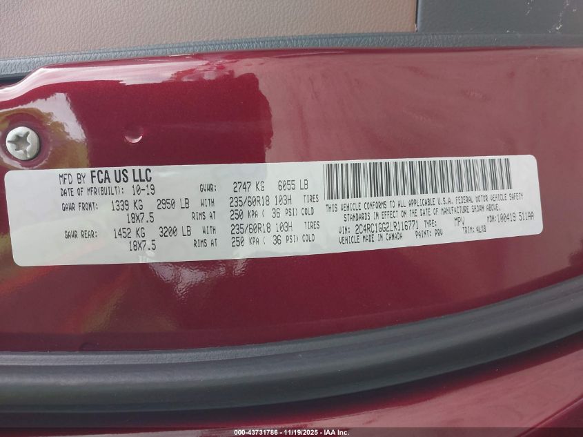 2020 Chrysler Pacifica Limited VIN: 2C4RC1GG2LR116771 Lot: 43731786