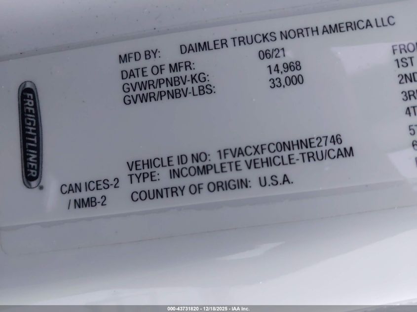 2022 Freightliner M2 106 VIN: 1FVACXFC0NHNE2746 Lot: 43731820