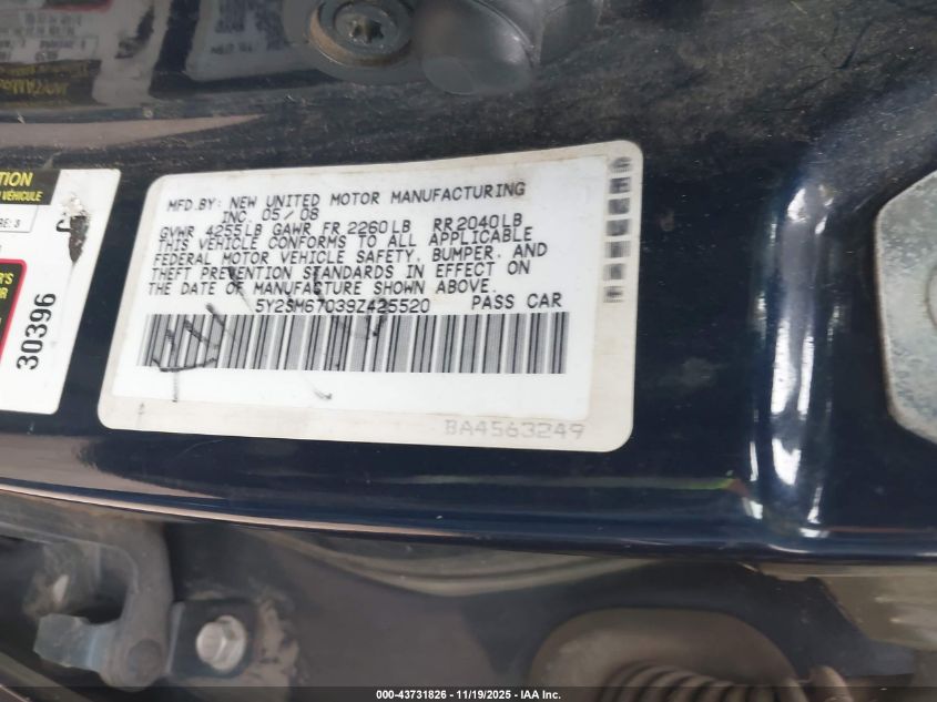 2009 Pontiac Vibe VIN: 5Y2SM67039Z425520 Lot: 43731826