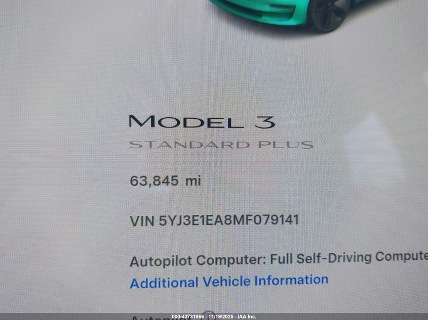 2021 Tesla Model 3 Standard Range Plus Rear-Wheel Drive VIN: 5YJ3E1EA8MF079141 Lot: 43731866