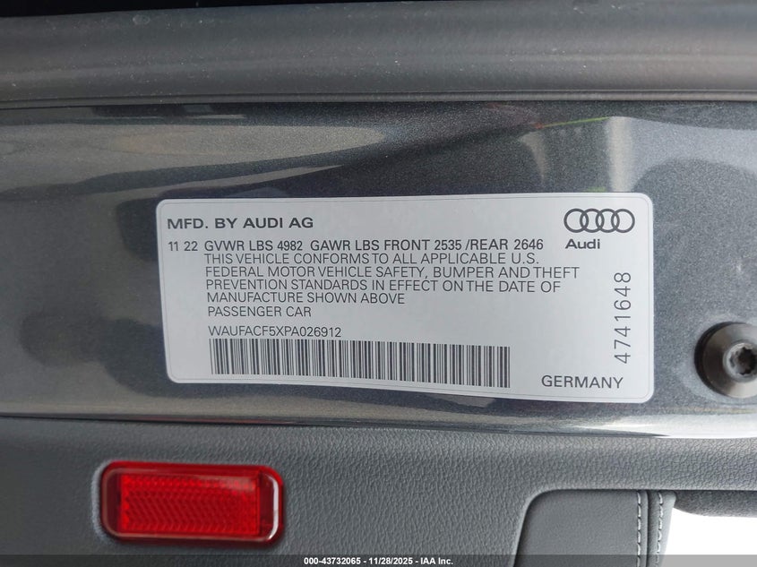 2023 Audi A5 Sportback Premium Plus 45 Tfsi S Line Quattro S Tronic VIN: WAUFACF5XPA026912 Lot: 43732065