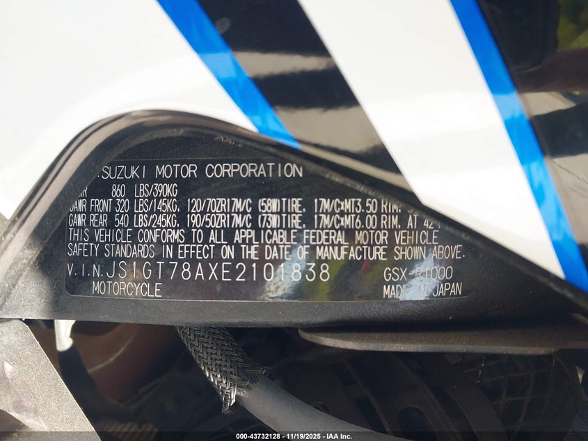 2014 Suzuki Gsx-R1000 VIN: JS1GT78AXE2101838 Lot: 43732128