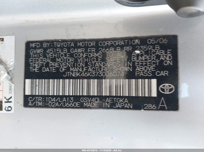 JTNBK46K373006074 2007 TOYOTA CAMRY photo no. 9