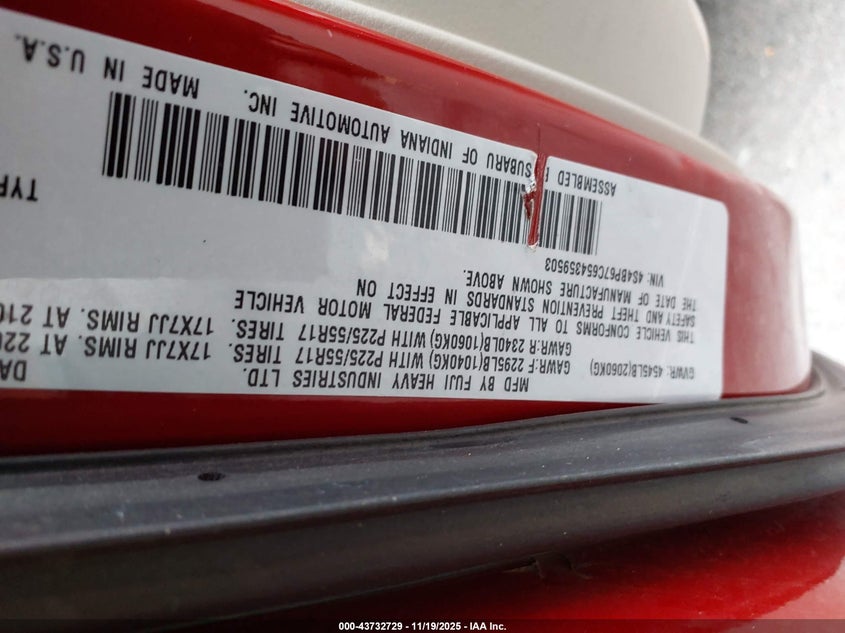 2005 Subaru Outback 2.5Xt Limited VIN: 4S4BP67C654359503 Lot: 43732729